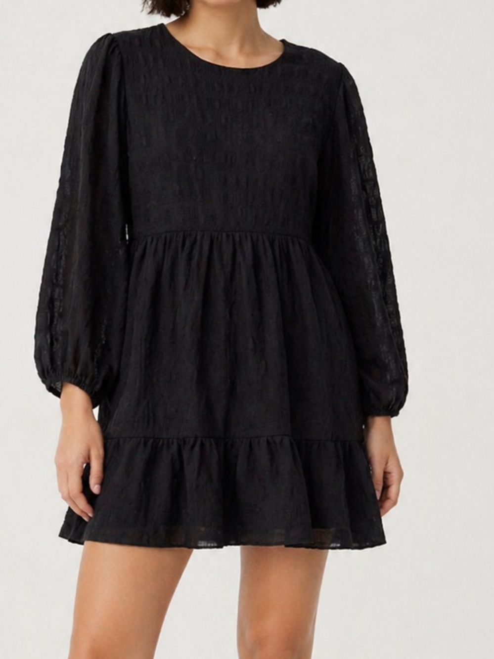Madewell Black Puff Sleeve Ruffle Hem Mini Dress 12